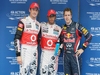 GP KOREA, 15.10.2011- Qualifiche, Lewis Hamilton (GBR), McLaren  Mercedes, MP4-26 pole position, Sebastian Vettel (GER), Red Bull Racing, RB7 secondo e Jenson Button (GBR), McLaren  Mercedes, MP4-26 terzo 