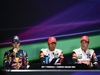 GP KOREA, 15.10.2011- Qualifiche, Conferenza Stampa, Sebastian Vettel (GER), Red Bull Racing, RB7 secondo, Lewis Hamilton (GBR), McLaren  Mercedes, MP4-26 pole position e Jenson Button (GBR), McLaren  Mercedes, MP4-26 terzo 