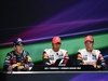 GP KOREA, 15.10.2011- Qualifiche, Conferenza Stampa, Sebastian Vettel (GER), Red Bull Racing, RB7 secondo, Lewis Hamilton (GBR), McLaren Mercedes, MP4-26 pole position e Jenson Button (GBR), McLaren Mercedes, MP4-26 terzo