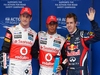 GP KOREA, 15.10.2011- Qualifiche, Lewis Hamilton (GBR), McLaren  Mercedes, MP4-26 pole position, Sebastian Vettel (GER), Red Bull Racing, RB7 secondo e Jenson Button (GBR), McLaren  Mercedes, MP4-26 terzo 