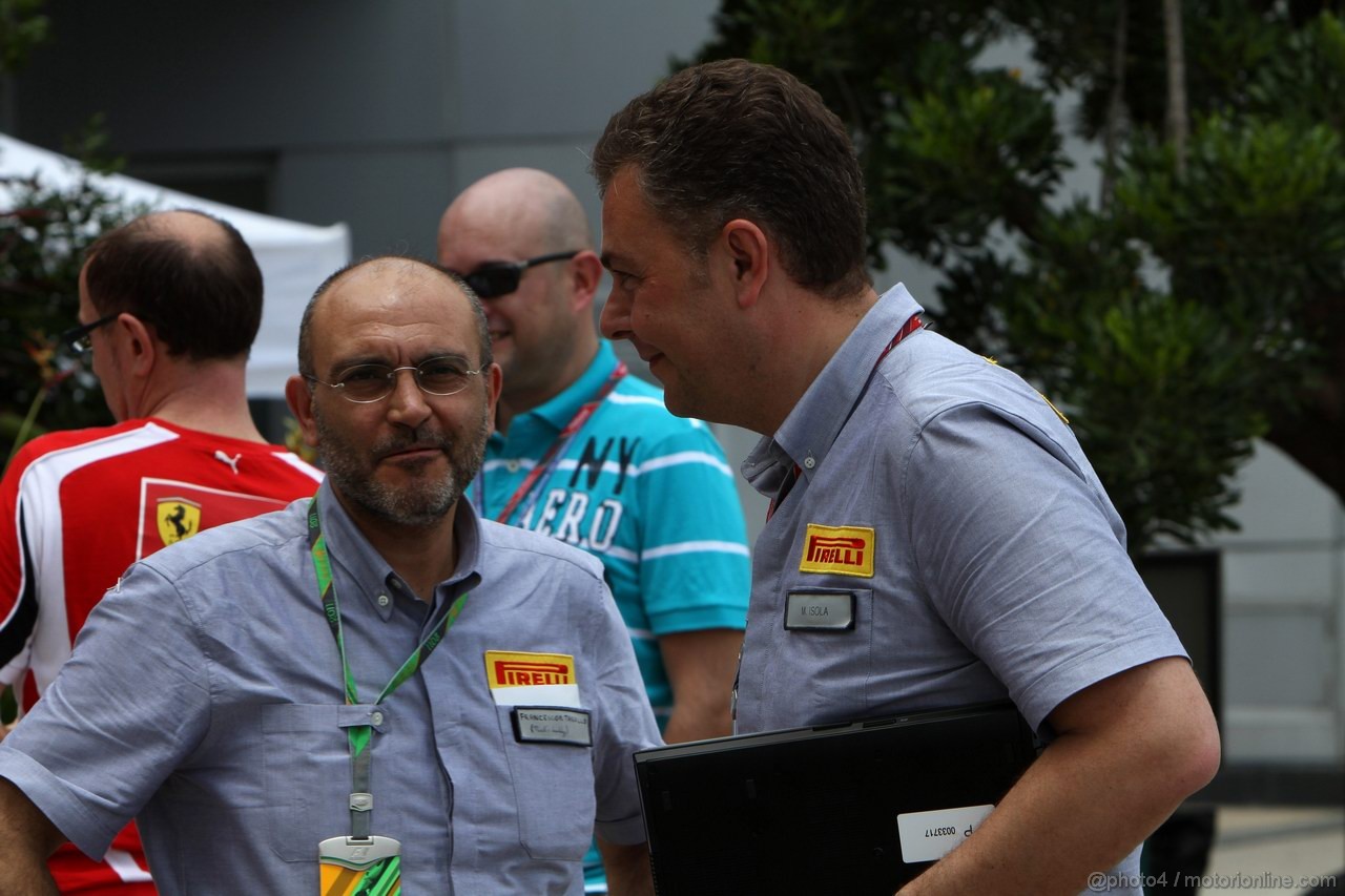 GP MALESIA, 07.04.2011- Francesco Tarallo (ITA), Press Office Pirelli e Mario Isola (ITA), Sporting Director Pirelli  