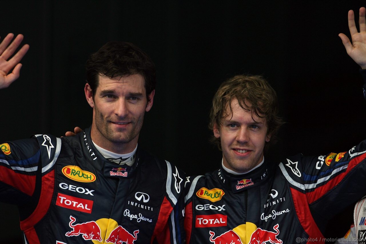 GP MALESIA, 09.04.2011- Qualifiche, Sebastian Vettel (GER), Red Bull Racing, RB7 pole position e Mark Webber (AUS), Red Bull Racing, RB7 terzo