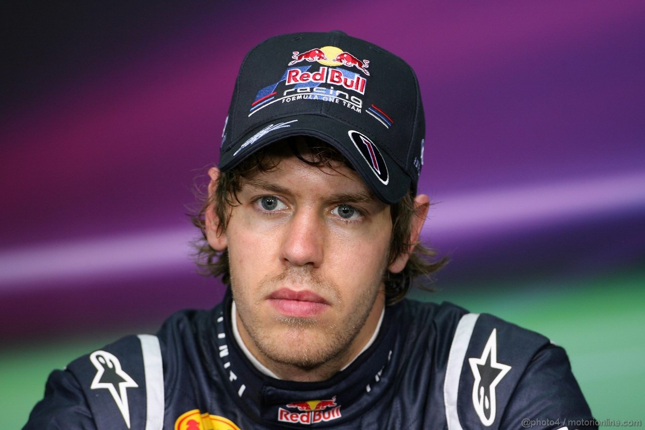 GP MALESIA, 09.04.2011- Qualifiche, Conferenza Stampa,  Sebastian Vettel (GER), Red Bull Racing, RB7 pole position 