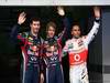 GP MALESIA, 09.04.2011- Qualifiche, Mark Webber (AUS), Red Bull Racing, RB7 terzo, Sebastian Vettel (GER), Red Bull Racing, RB7 pole position, Lewis Hamilton (GBR), McLaren  Mercedes, MP4-26 secondo e Mark Webber (AUS), Red Bull Racing, RB7 terzo 