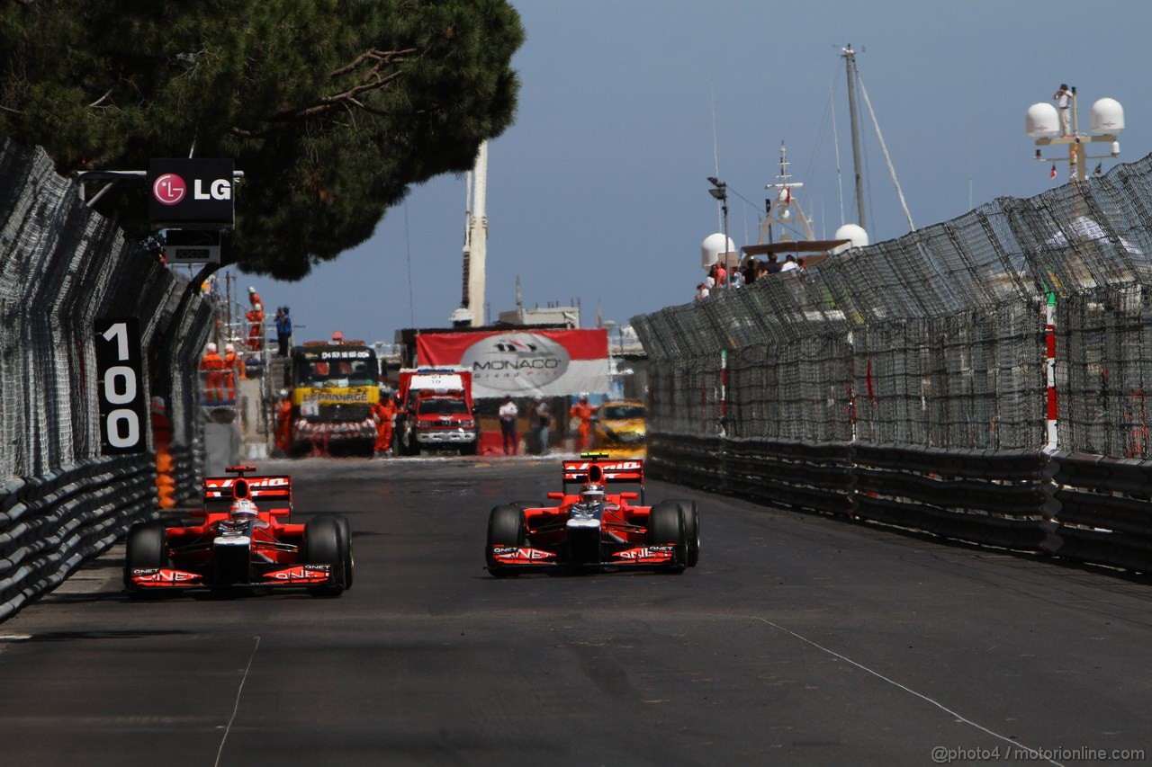 GP MONACO, 29.05.2011- Gara, Timo Glock (GER), Marussia Virgin Racing VR-02 e Jerome D'Ambrosio (BEL), Marussia Virgin Racing VR-02 