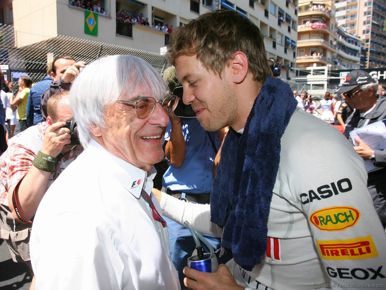 GP MONACO, 29.05.2011- Gara, Sebastian Vettel (GER), Red Bull Racing, RB7 e Bernie Ecclestone (GBR), President e CEO of Formula One Management  