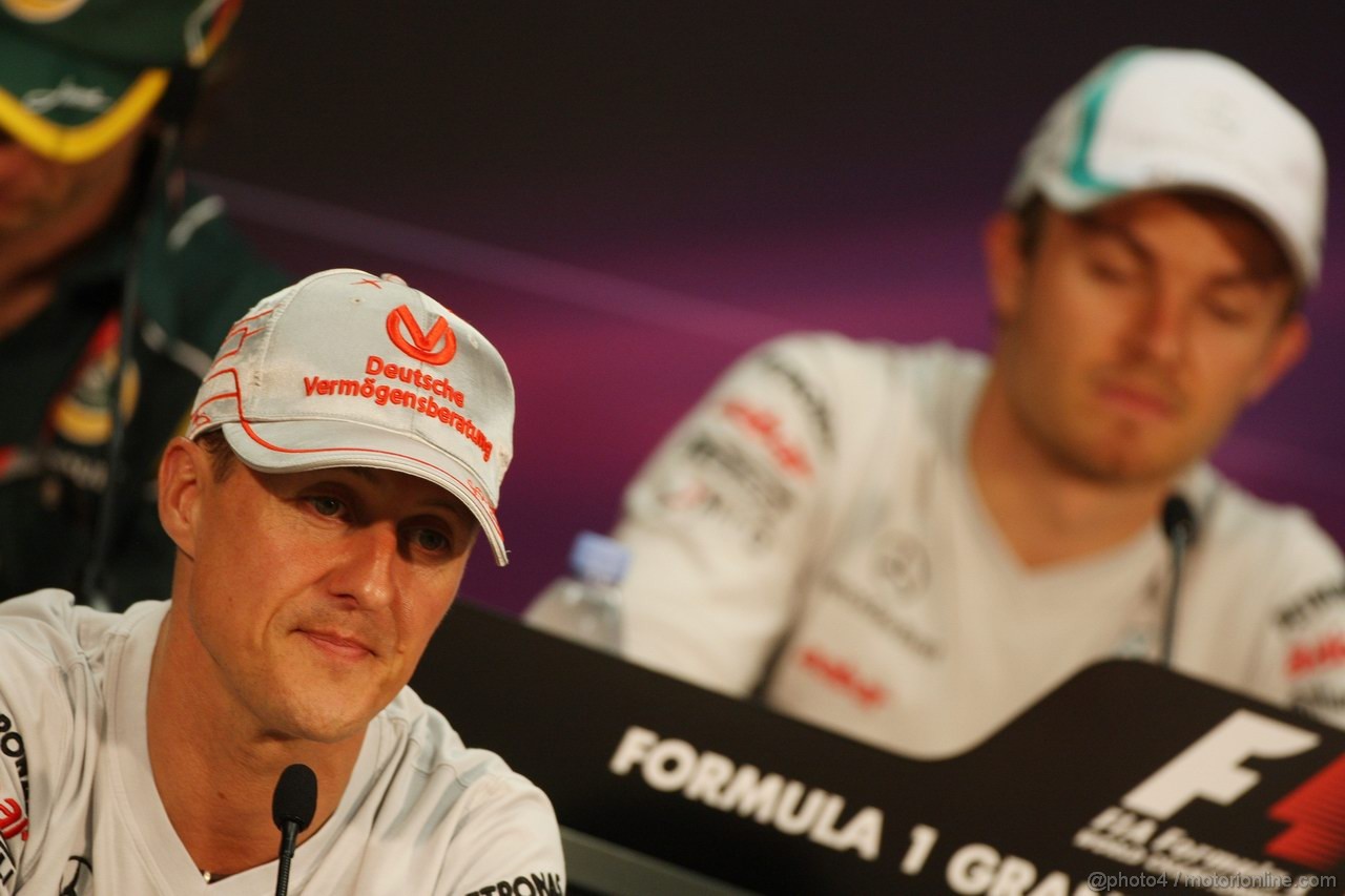 GP MONACO, 25.05.2011- Conferenza Stampa, Michael Schumacher (GER), Mercedes GP Petronas F1 Team, MGP W02 e Nico Rosberg (GER), Mercedes GP Petronas F1 Team, MGP W02 