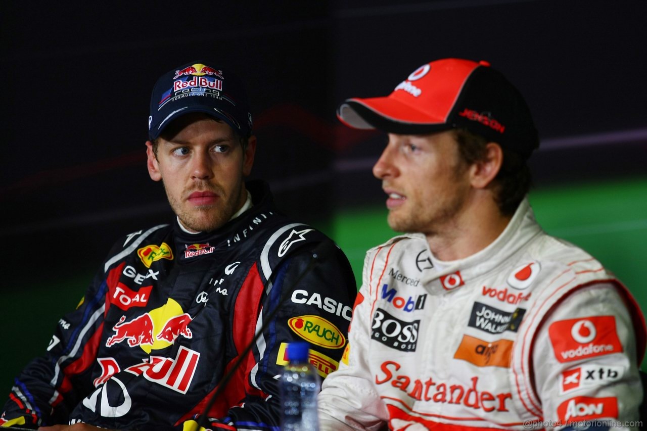 GP SPAGNA, 22.05.2011- Gara, Conferenza Stampa, Sebastian Vettel (GER), Red Bull Racing, RB7 e Jenson Button (GBR), McLaren  Mercedes, MP4-26 