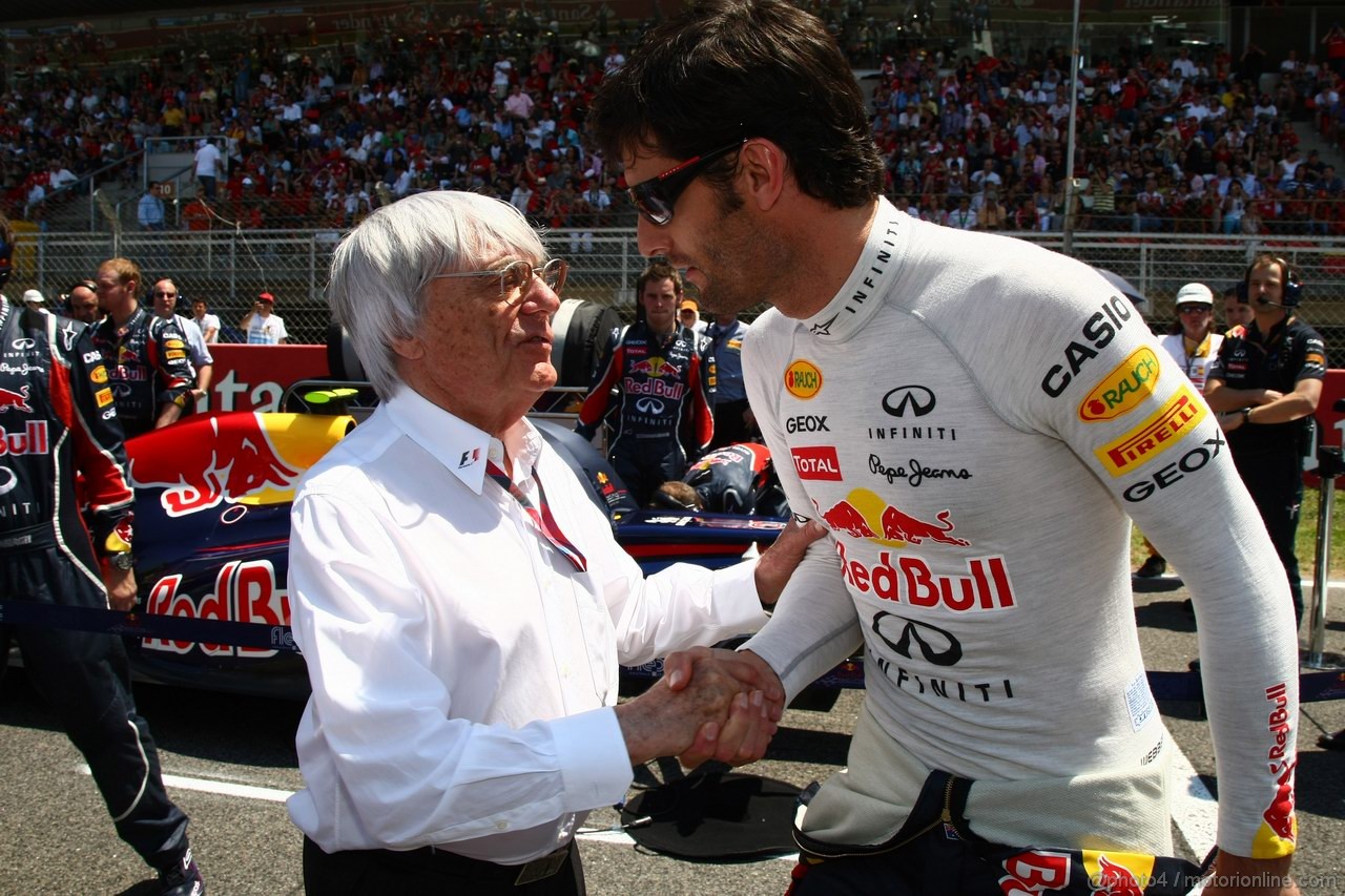GP SPAGNA, 22.05.2011- Gara, Bernie Ecclestone (GBR), President e CEO of Formula One Management  e Mark Webber (AUS), Red Bull Racing, RB7 