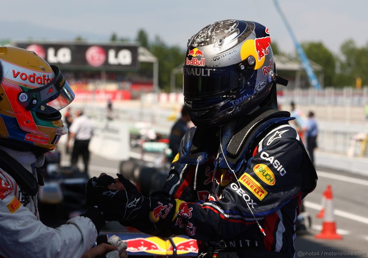 GP SPAGNA, 22.05.2011- Gara, Sebastian Vettel (GER), Red Bull Racing, RB7 vincitore e Lewis Hamilton (GBR), McLaren  Mercedes, MP4-26 secondo 