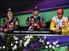 GP SPAGNA, 21.05.2011- Qualifiche, Conferenza Stampa, Sebastian Vettel (GER), Red Bull Racing, RB7 secondo, Mark Webber (AUS), Red Bull Racing, RB7 pole position e Lewis Hamilton (GBR), McLaren  Mercedes, MP4-26 terzo 
