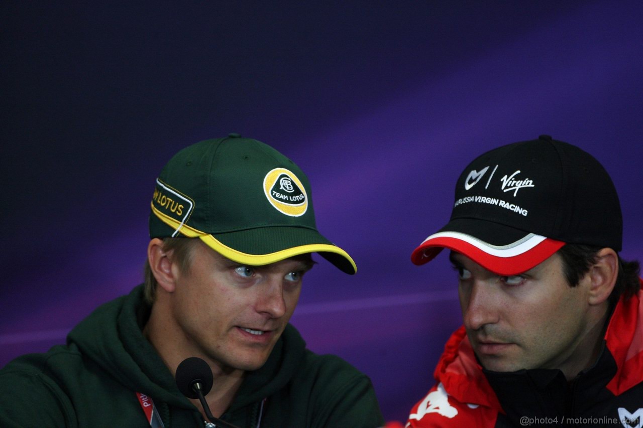 GP TURCHIA, 05.05.2011- Conferenza Stampa, Heikki Kovalainen (FIN), Team Lotus, TL11 e Timo Glock (GER), Marussia Virgin Racing VR-02 