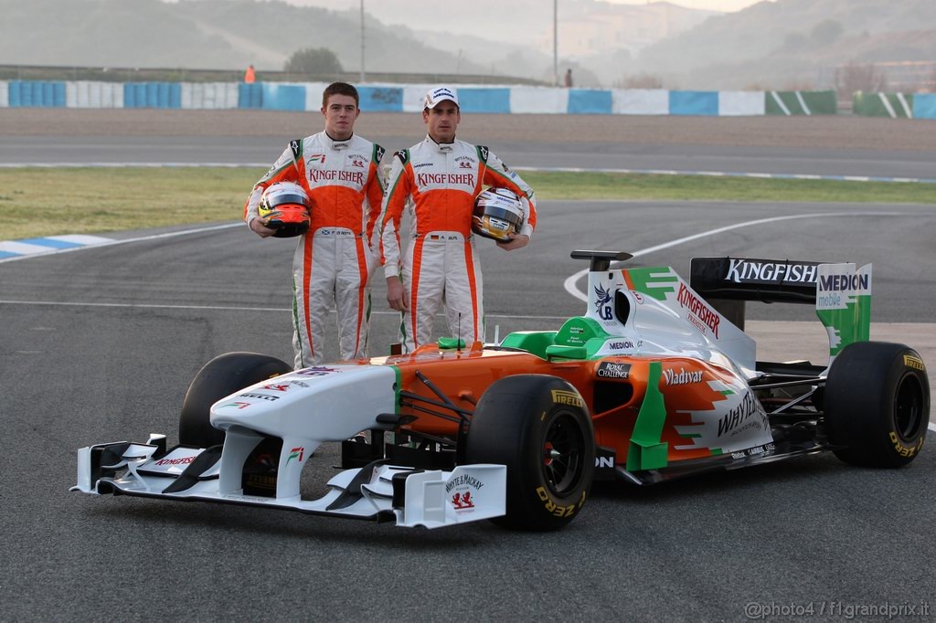 Jerez Test Febbraio 2011, Force India F1 Team VJM04 Launch, Paul di Resta (GBR) Force India VJM04 e Adrian Sutil (GER), Force India F1 Team, VJM04 