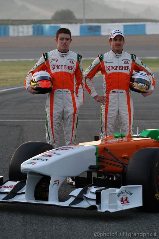 Jerez Test Febbraio 2011, Force India F1 Team VJM04 Launch, Paul di Resta (GBR) Force India VJM04 e Adrian Sutil (GER), Force India F1 Team, VJM04 