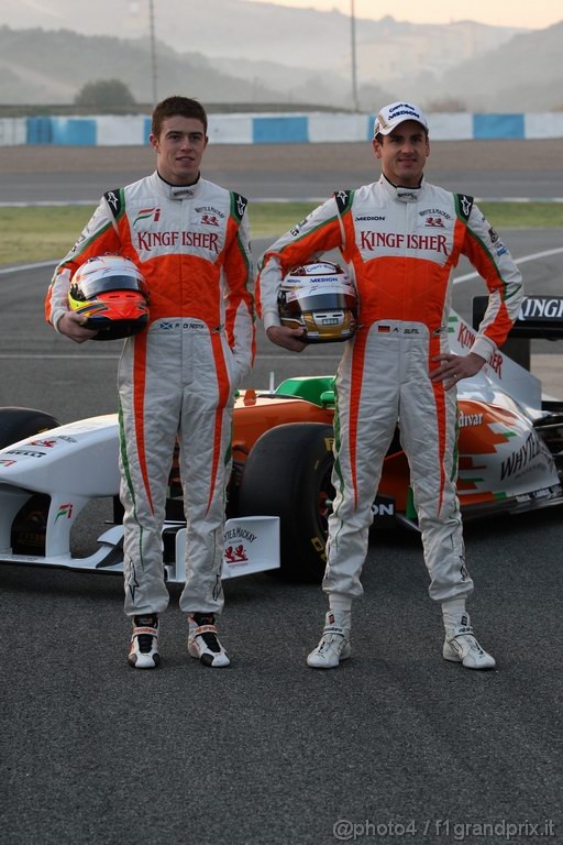 Jerez Test Febbraio 2011, Force India F1 Team VJM04 Launch, Paul di Resta (GBR) Force India VJM04 e Adrian Sutil (GER), Force India F1 Team, VJM04 