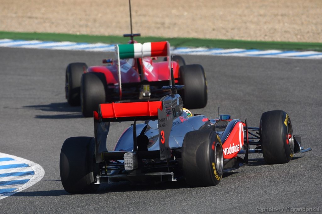 Jerez Test Febbraio 2011, 10/2/2011- Lewis Hamilton (GBR), McLaren  Mercedes, MP4-26 e Felipe Massa (BRA), Ferrari, F150 