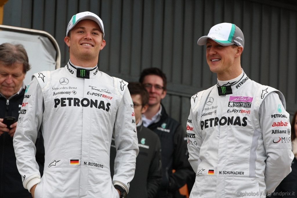 Mercedes MGP W02, 
Nico Rosberg (GER), Mercedes GP Petronas F1 Team e Michael Schumacher (GER), Mercedes GP Petronas F1 Team - Mercedes GP Petronas F1 Team MGP W02 Launch - Formula 1 World Championship 