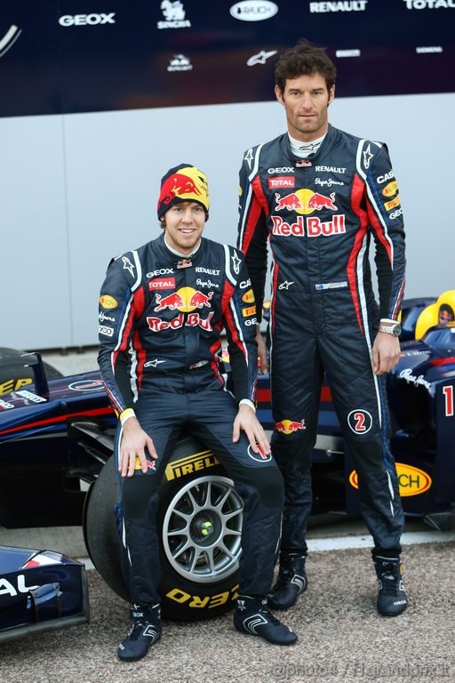 Red Bull RB7, 
Sebastian Vettel (GER), Red Bull Racing e Mark Webber (AUS), Red Bull Racing - Red Bull Racing RB7 Launch - Formula 1 World Championship 