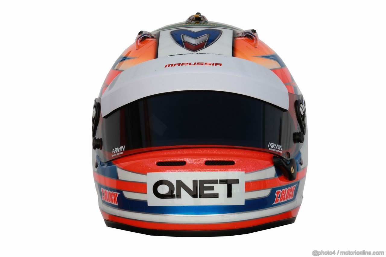 Barcelona Test Febbraio 2012, 23.02.2012 Barcelona, Spain,
Timo Glock (GER), Marussia F1 Team helmet  - Formula 1 Testing, day 3 - Formula 1 World Championship 