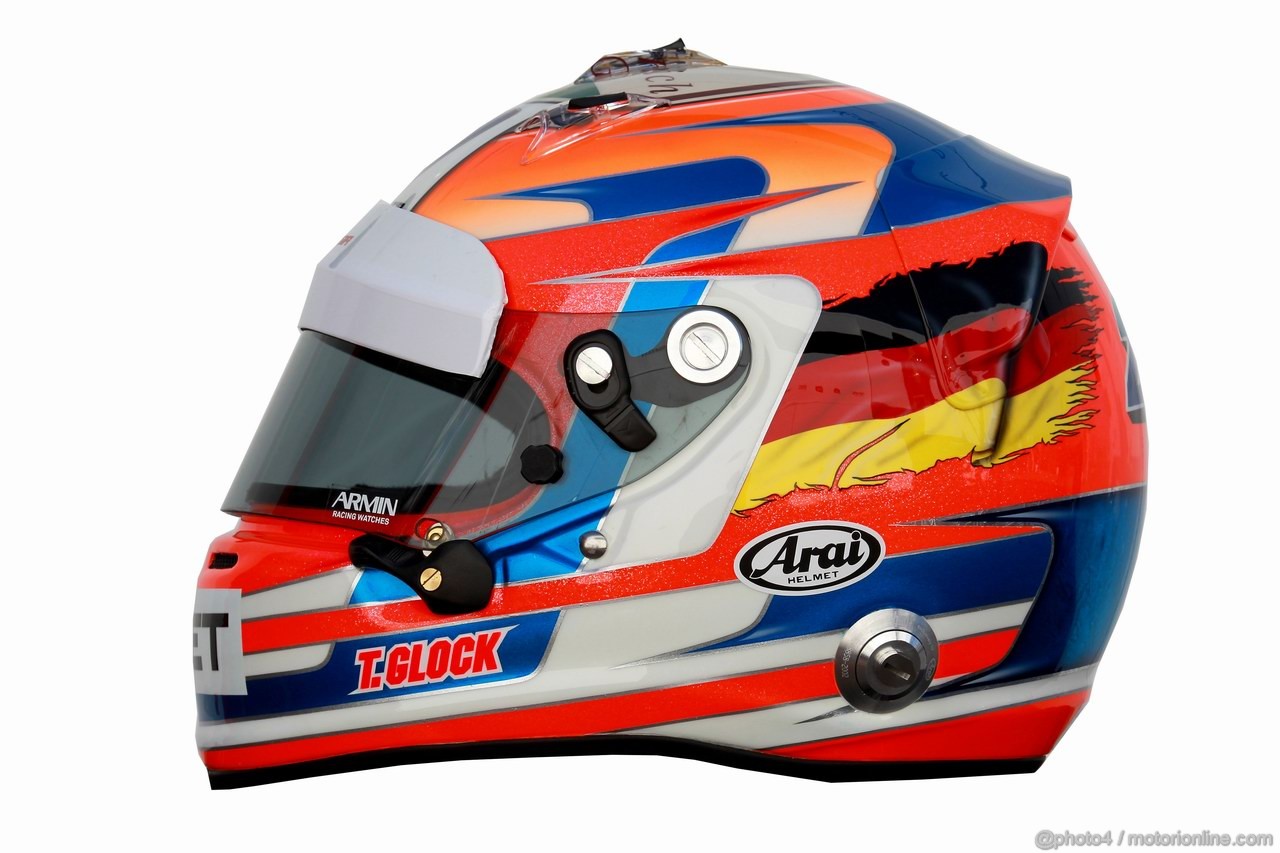 Barcelona Test Febbraio 2012, 23.02.2012 Barcelona, Spain,
Timo Glock (GER), Marussia F1 Team helmet  - Formula 1 Testing, day 3 - Formula 1 World Championship 