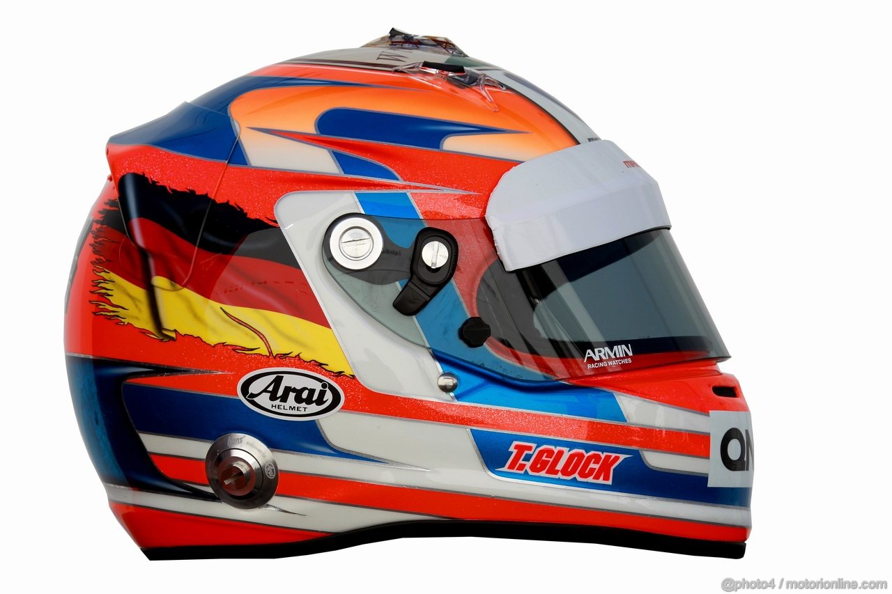 Barcelona Test Febbraio 2012, 23.02.2012 Barcelona, Spain,
Timo Glock (GER), Marussia F1 Team helmet  - Formula 1 Testing, day 3 - Formula 1 World Championship 