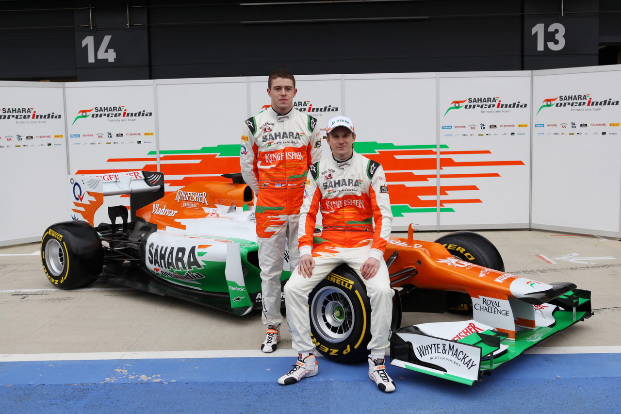 ForceIndia VJM05, Paul di Resta (GBR) e Nico Hulkenberg (GER)  -  Sahara Force India Formula One Team - VJM05 Launch - Silverstone, UK, 03.02.2012 -  Sahara Force India Formula One Team Copyright Free Image