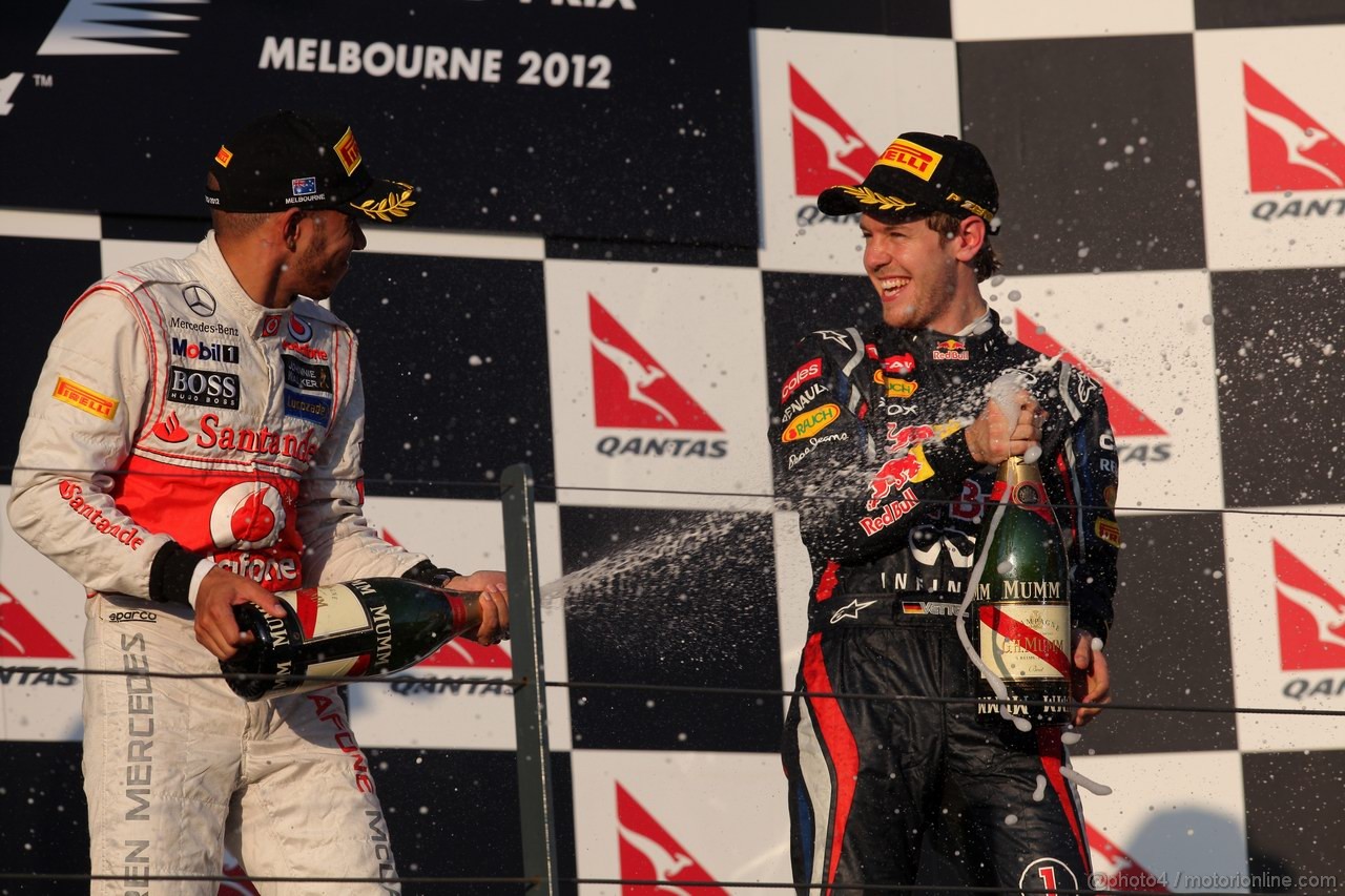 GP AUSTRALIA, Podium – 1st Jenson Button (GBR) McLaren Mercedes, 2nd Sebastian Vettel (GER) Red Bull Racing & 3rd Lewis Hamilton (GBR) McLaren Mercedes