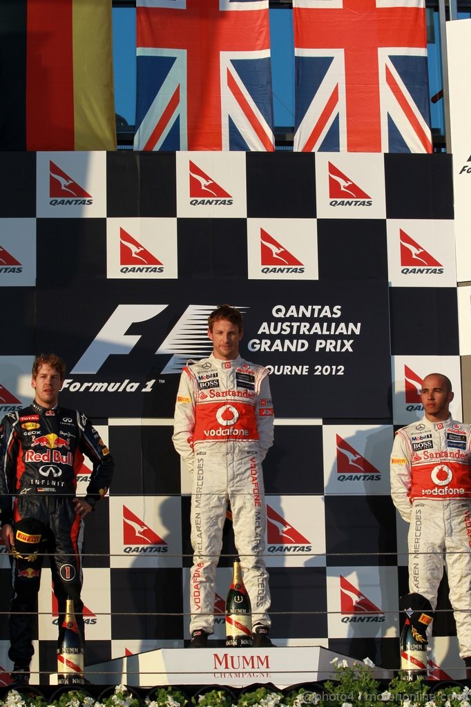 GP AUSTRALIA, Podium – 1st Jenson Button (GBR) McLaren Mercedes, 2nd Sebastian Vettel (GER) Red Bull Racing & 3rd Lewis Hamilton (GBR) McLaren Mercedes