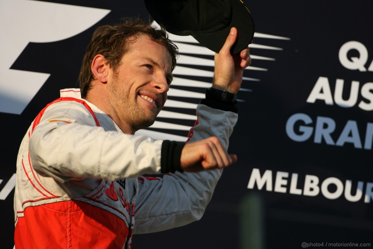 GP AUSTRALIA, Podium – 1st Jenson Button (GBR) McLaren Mercedes, 2nd Sebastian Vettel (GER) Red Bull Racing & 3rd Lewis Hamilton (GBR) McLaren Mercedes