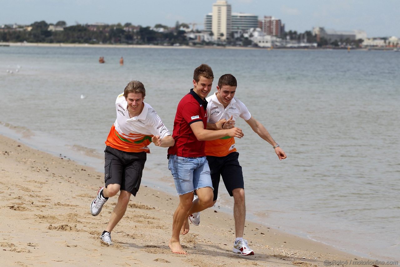 GP AUSTRALIA, Nico Hulkenberg (GER), Sahara Force India Formula One Team, Jack Trengove (AUS), Australian football player  e Paul di Resta (GBR), Sahara Force India Formula One Team 

