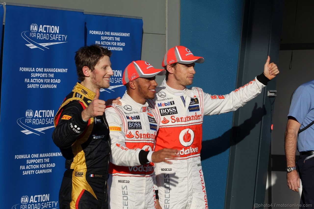 GP AUSTRALIA, Qualifiche Results: 1st place Lewis Hamilton (GBR), McLaren Mercedes, 2nd place Jenson Button (GBR), McLaren Mercedes, 3rd Romain Grosjean (FRA), Lotus Renault F1 Team