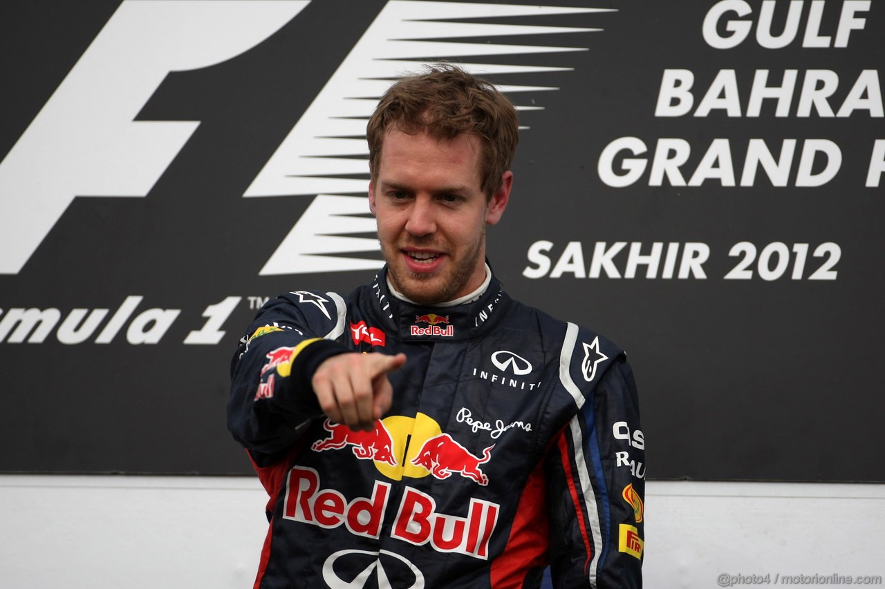GP BAHRAIN, 22.04.2012- Gara, Sebastian Vettel (GER) Red Bull Racing RB8 vincitore