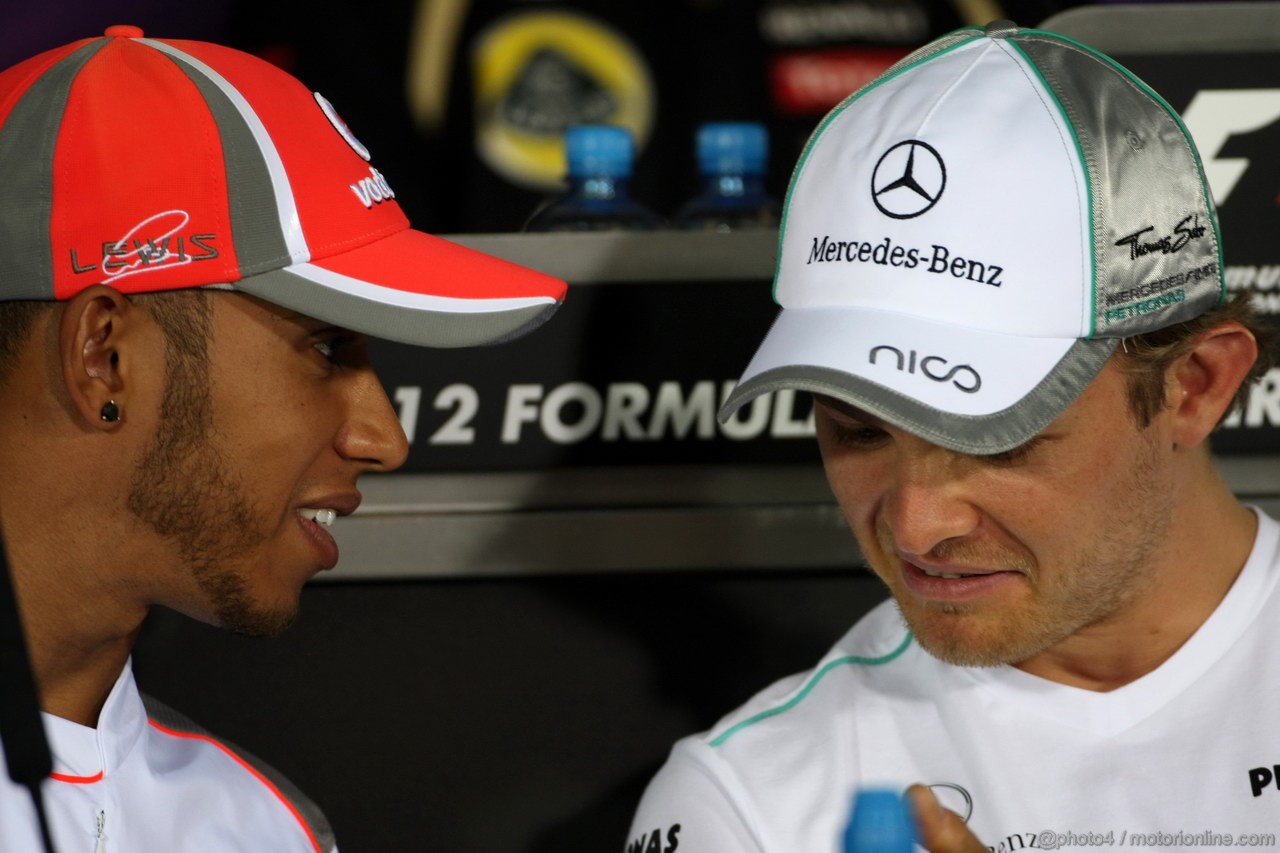 GP BAHRAIN, 19.04.2012-  Conferenza Stampa, Lewis Hamilton (GBR) McLaren Mercedes MP4-27 e Nico Rosberg (GER) Mercedes AMG F1 W03 