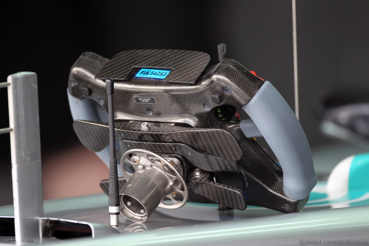 GP BAHRAIN, 21.04.2012- Prove Libere 3, Steering wheel of Michael Schumacher (GER) Mercedes AMG F1 W03 