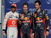 GP BAHRAIN, 21.04.2012.- Qualifiche, Sebastian Vettel (GER) Red Bull Racing RB8 pole position, Lewis Hamilton (GBR) McLaren Mercedes MP4-27 secondo e Mark Webber (AUS) Red Bull Racing RB8 terzo