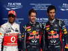GP BAHRAIN, 21.04.2012.- Qualifiche, Sebastian Vettel (GER) Red Bull Racing RB8 pole position, Lewis Hamilton (GBR) McLaren Mercedes MP4-27 secondo e Mark Webber (AUS) Red Bull Racing RB8 terzo 