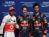 GP BAHRAIN, 21.04.2012.- Qualifiche, Sebastian Vettel (GER) Red Bull Racing RB8 pole position, Lewis Hamilton (GBR) McLaren Mercedes MP4-27 secondo e Mark Webber (AUS) Red Bull Racing RB8 terzo