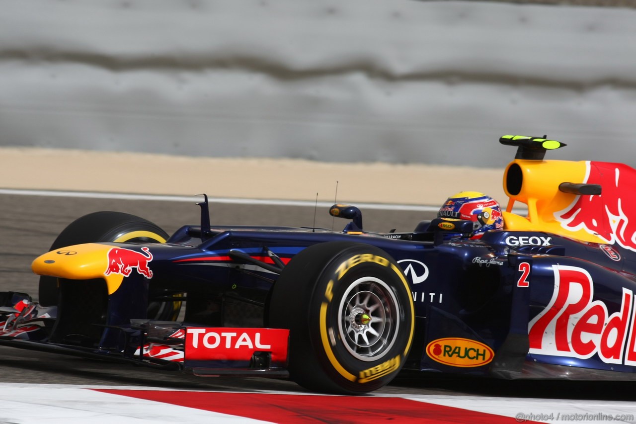 GP BAHRAIN, 20.04.2012-  Prove Libere 2, Mark Webber (AUS) Red Bull Racing RB8 