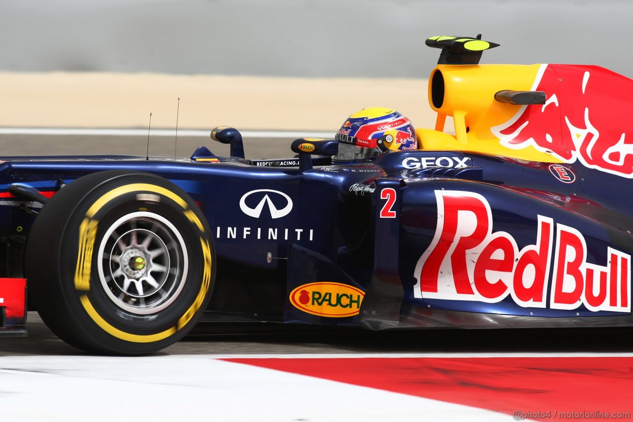 GP BAHRAIN, 20.04.2012-  Prove Libere 2, Mark Webber (AUS) Red Bull Racing RB8