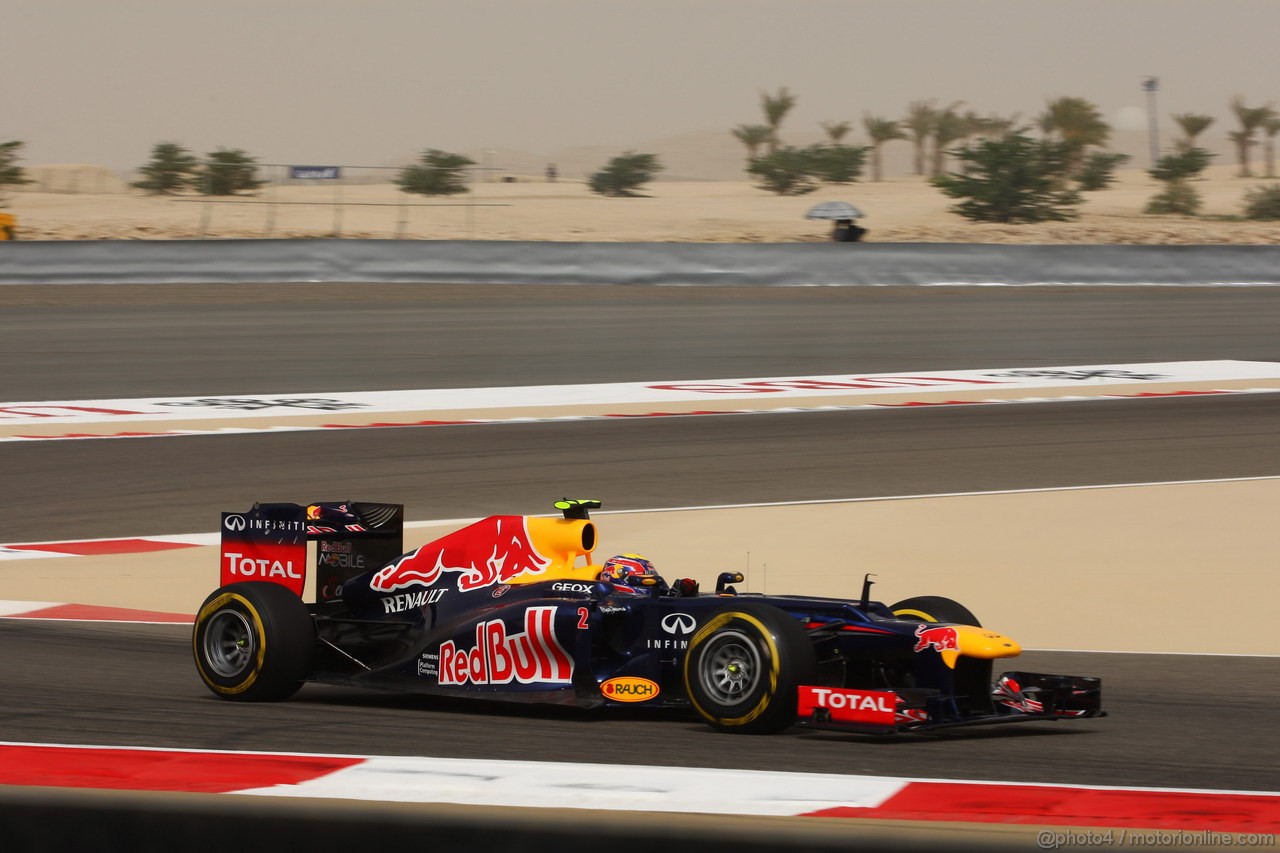 GP BAHRAIN, 20.04.2012-  Prove Libere 2, Mark Webber (AUS) Red Bull Racing RB8 