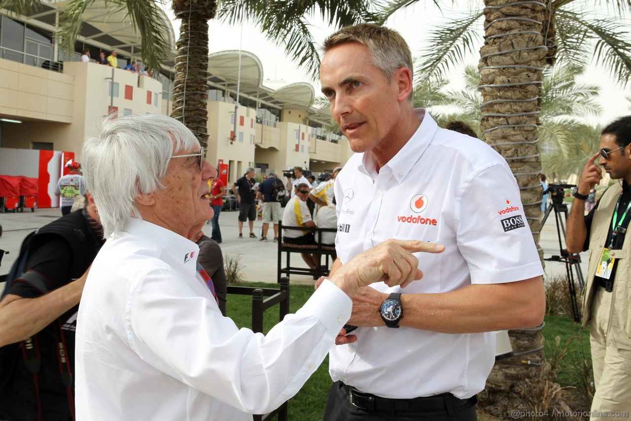 GP BAHRAIN, 20.04.2012- Bernie Ecclestone (GBR), President e CEO of Formula One Management  e Martin Whitmarsh (GBR), Chief Executive Officer Mclaren 