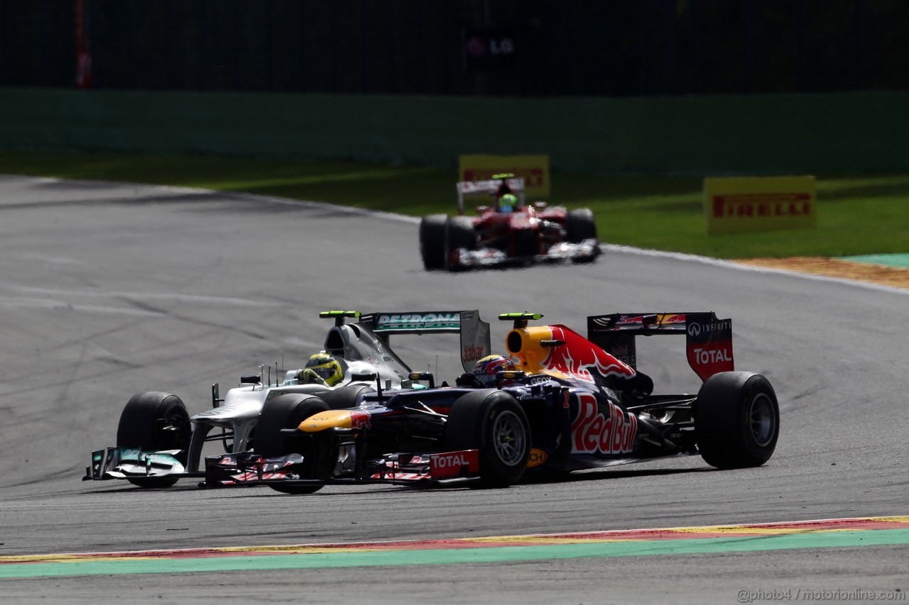 GP BELGIO, 02.09.2012- Gara, Nico Rosberg (GER) Mercedes AMG F1 W03 e Mark Webber (AUS) Red Bull Racing RB8 