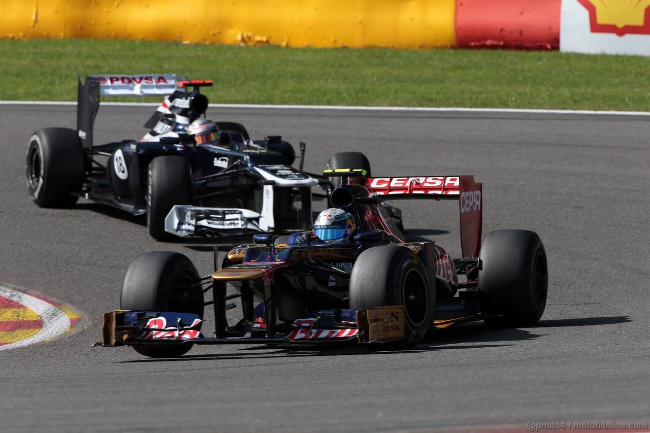 GP BELGIO, 01.09.2012- Prove Libere 3, Jean-Eric Vergne (FRA) Scuderia Toro Rosso STR7 e Pastor Maldonado (VEN) Williams F1 Team FW34 