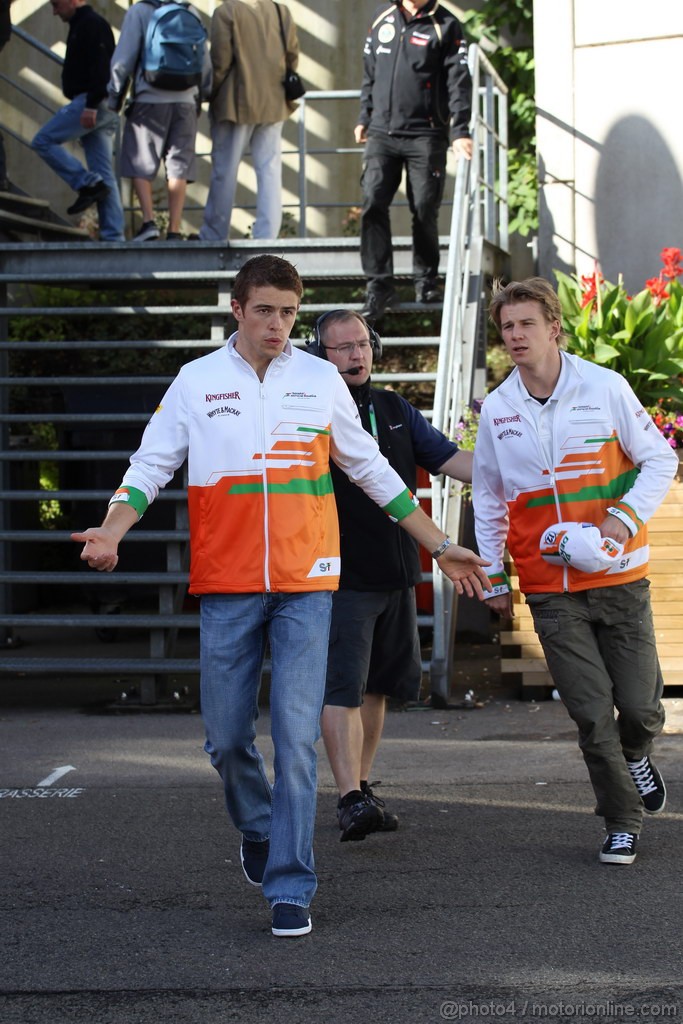 GP BELGIO, 01.09.2012- Prove Libere 3, Paul di Resta (GBR) Sahara Force India F1 Team VJM05 e Nico Hulkenberg (GER) Sahara Force India F1 Team VJM05 