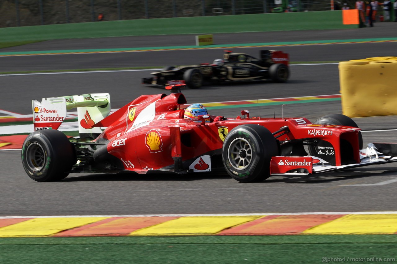 GP BELGIO, 01.09.2012- Prove Libere 3, Fernando Alonso (ESP) Ferrari F2012 e Kimi Raikkonen (FIN) Lotus F1 Team E20 