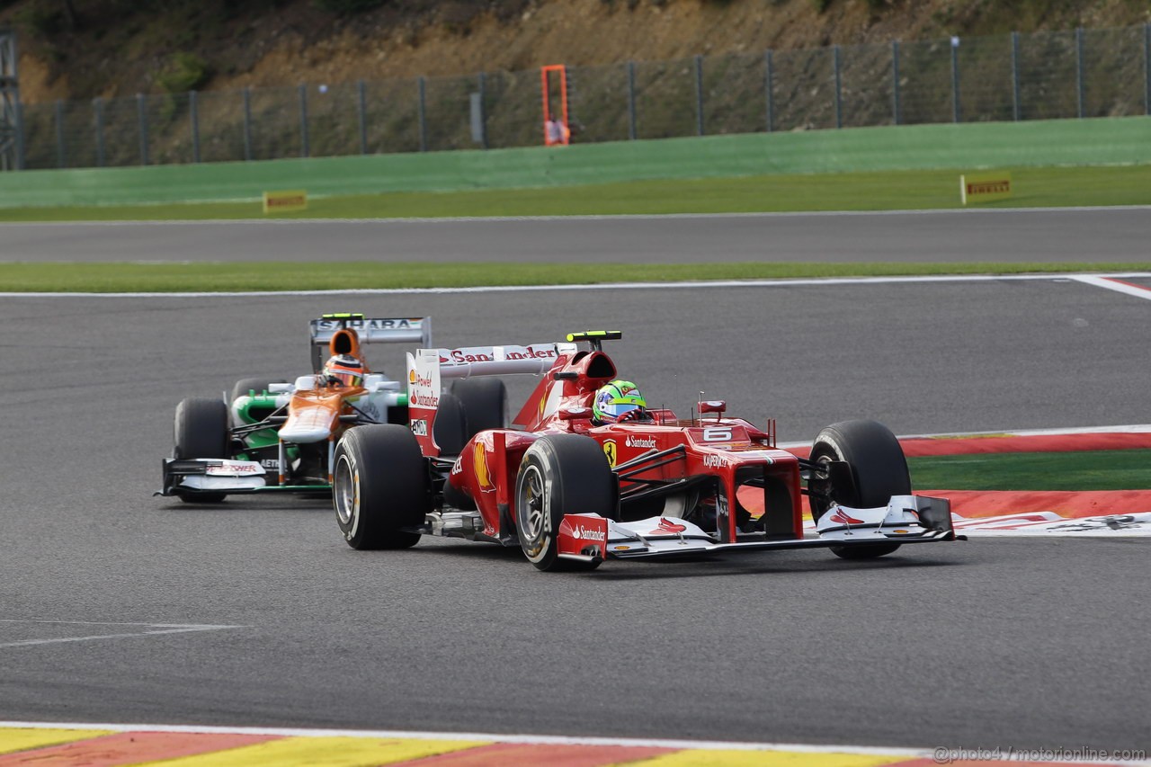 GP BELGIO, 01.09.2012- Prove Libere 3, Felipe Massa (BRA) Ferrari F2012 davanti a Nico Hulkenberg (GER) Sahara Force India F1 Team VJM05 