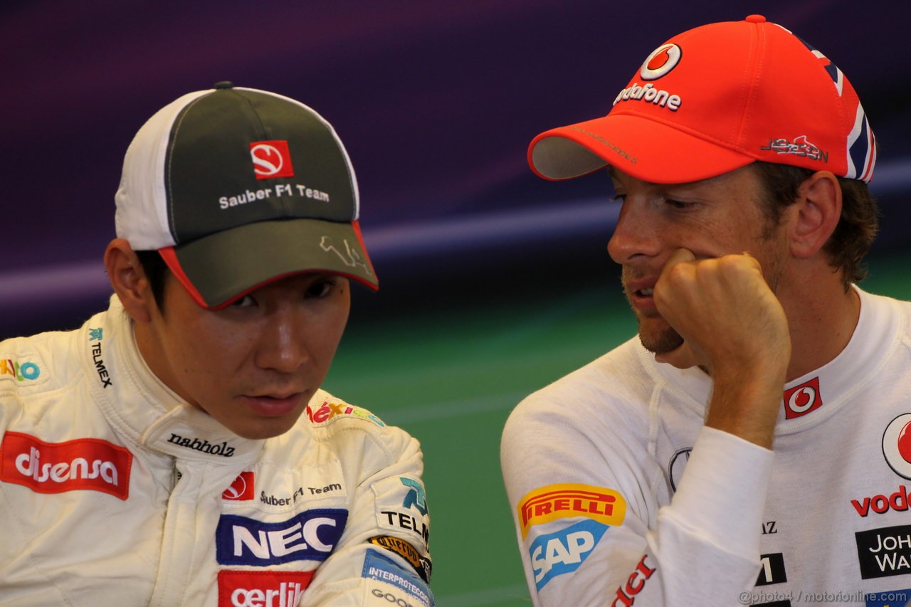 GP BELGIO, 01.09.2012- Qualifiche, Conferenza Stampa, Kamui Kobayashi (JAP) Sauber F1 Team C31 e Jenson Button (GBR) McLaren Mercedes MP4-27 