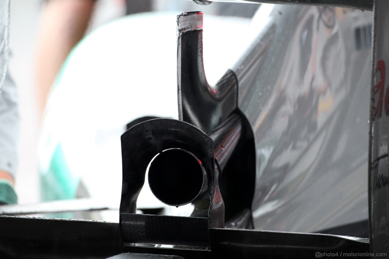 GP BELGIO, 31.08.2012- Prove Libere 1, Rear exhaust detail on the Mercedes AMG F1 W03 of Nico Rosberg (GER) Mercedes AMG F1