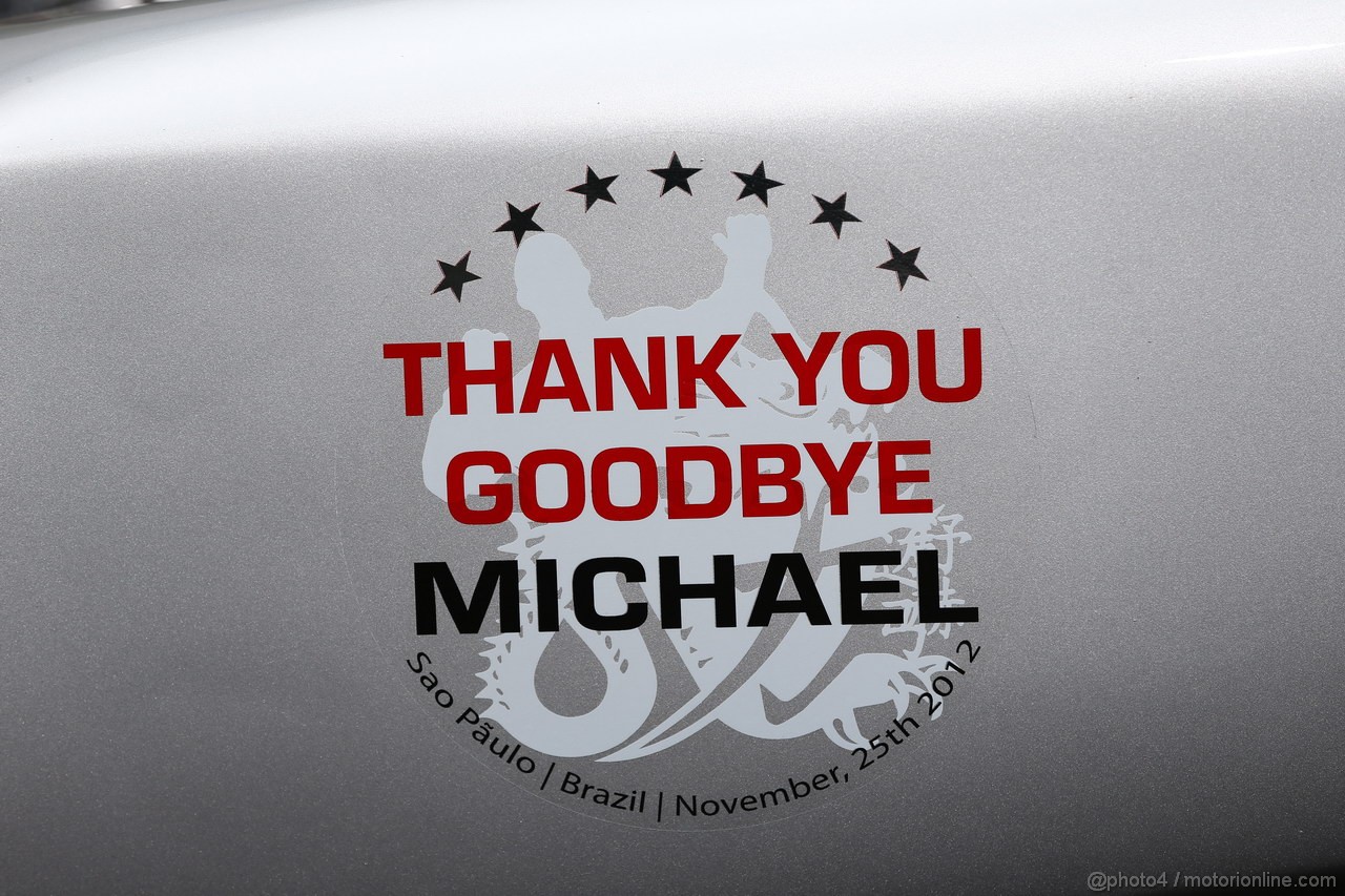 GP BRASILE, 25.11.2012- Mercedes Team photograph, a menage to Michael Schumacher (GER) Mercedes AMG F1 W03 