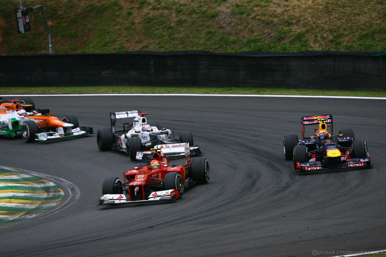 GP BRASILE, 25.11.2012- Gara, Felipe Massa (BRA) Ferrari F2012 e Mark Webber (AUS) Red Bull Racing RB8 